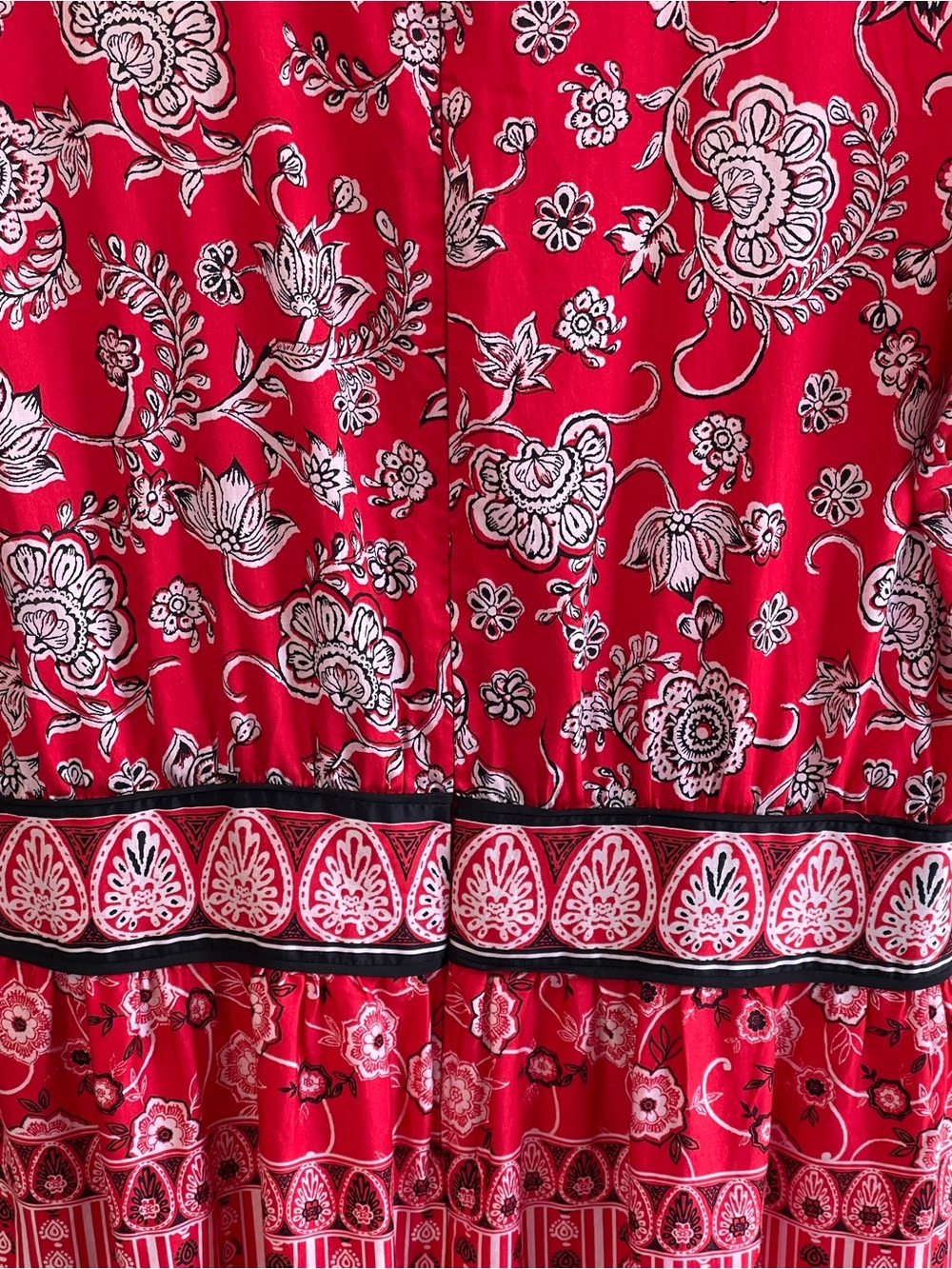 Ralph Lauren Red Floral Paisley Cotton-Satin Tiered Maxi Dress short sleeve - Picture 8 of 9